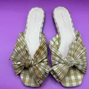 Loeffler Randall Tan Checkered Women flat sandals used size 7.5 B